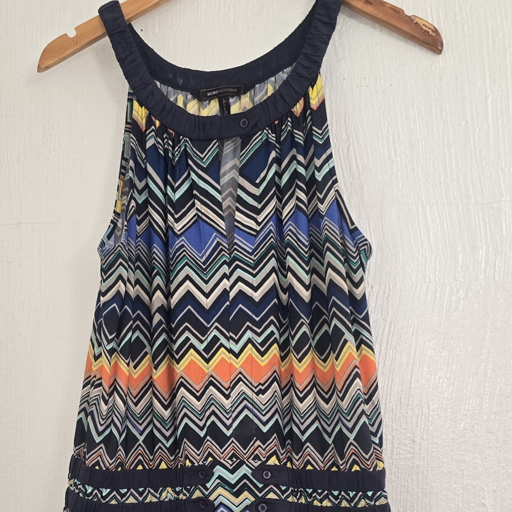 BCBGMaxAzria Blue and Orange Graphic Mini Dress